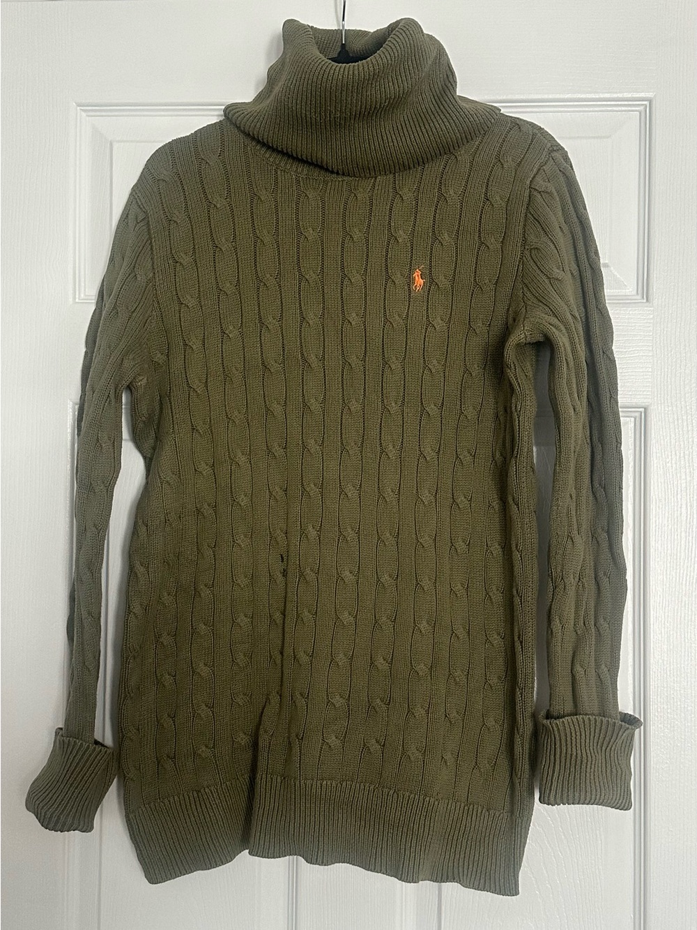 Polo by Ralph Lauren Olive Cable-Knit Turtleneck with Orange Pony